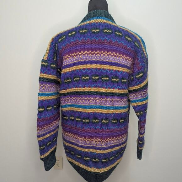 Vtg Lost horizons hand woven wool unisex button up sweater sz L colorful striped - Picture 3 of 5